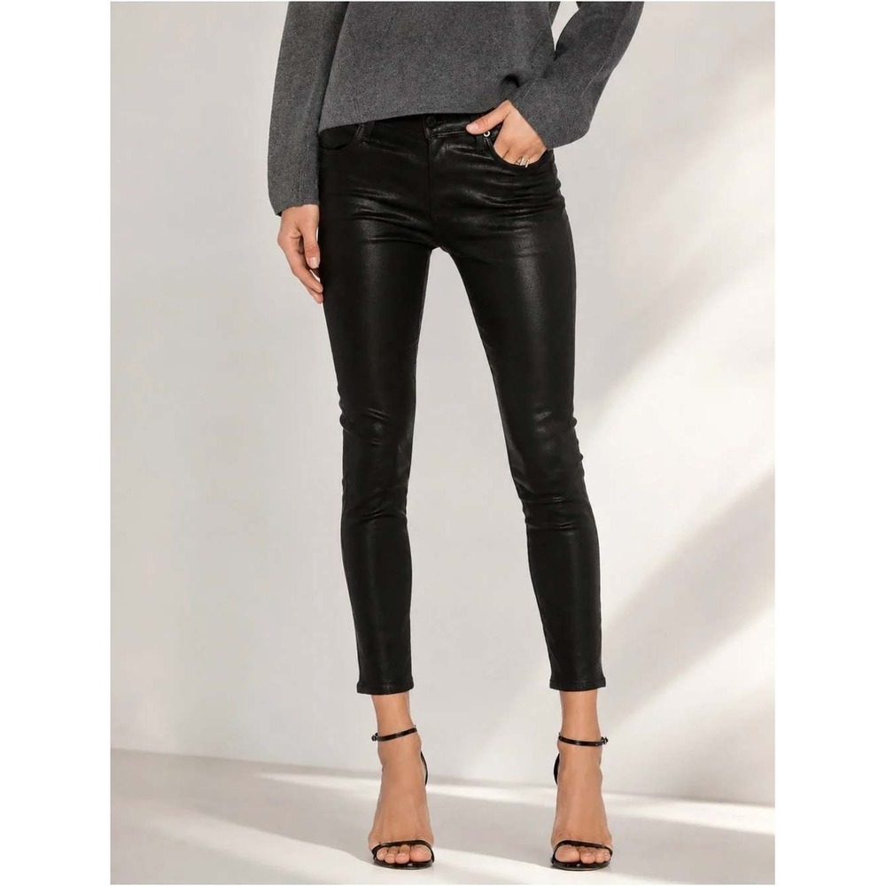 AGOLDE Coated Skinny Jeans 26 Black Stretchy Waxed Denim Faux Leather Sleek Edgy